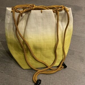 Vintage Japanese Kinchaku Drawstring Bag | Ombre Yellow Kimono Purse